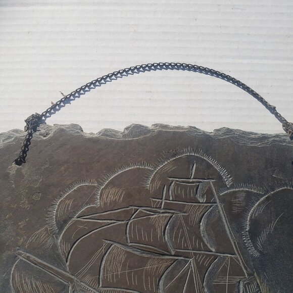 Vintage Slate Etching Ship Sail Boat Sailing Vessel Barque Schooner‎ Nautical - Picture 5 of 8
